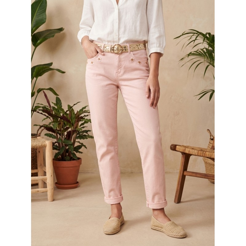 PANTALON DROIT CEINTURE FLEURS