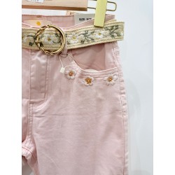 PANTALON DROIT CEINTURE FLEURS